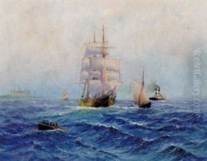 Sejlskibe Og Damper I Sundet Ud For Kronborg by Alfred Serenius Jensen