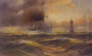 Kreuzer "bremen" Vor Leuchtturm "roter Sand"