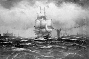 Segelschiff, Dampfer Und Boote Vor Helsingor by Alfred Serenius Jensen