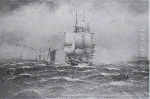 Segelschiff, Dampfer Und Boote Vor Helsingor