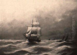 Dreimastbark Und Lotsenboote Auf Bewegter See