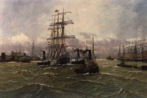 Hamburger Hafen Mit Dreimaster Und Segelbooten