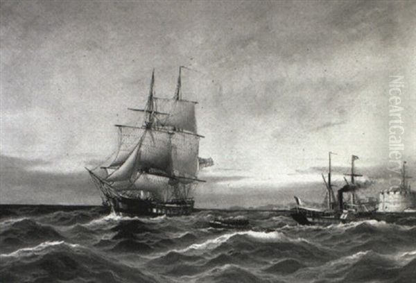 Danish Shipping Off A Fortified Harbour - view 1