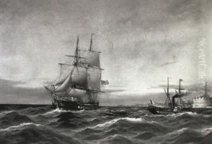 Danish Shipping Off A Fortified Harbour by Alfred Serenius Jensen
