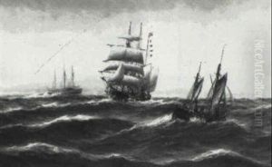 Sailing Vessels Out In Choppy Seas Sailing Vessels Out In Choppy Seas