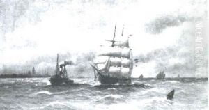 Masted Schooner And Tug In A Harbor Masted Schooner And Tug In A Harbor