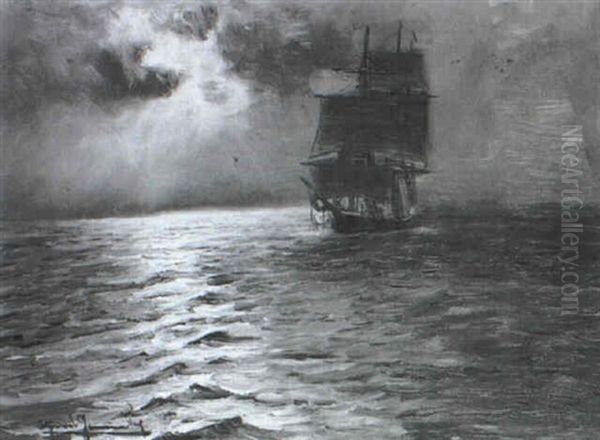 Segelschiff Auf See Bei Mondschein - view 1