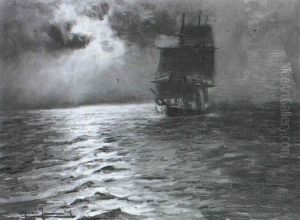 Segelschiff Auf See Bei Mondschein by Alfred Serenius Jensen