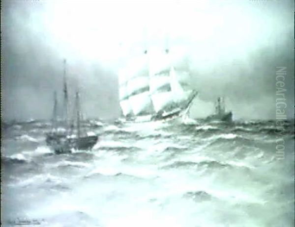 Dreimastbark Passiert Feuerschiff "elbe" - view 1