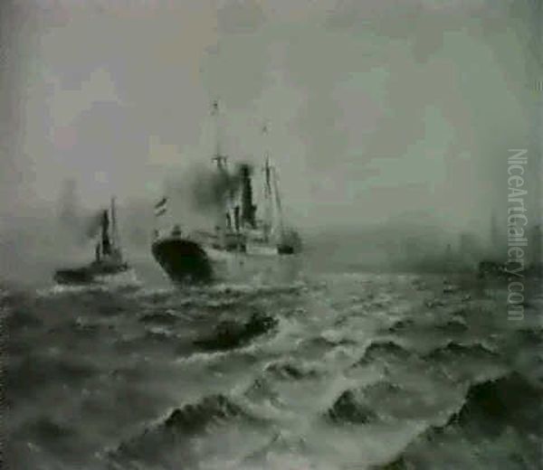 Hollandischer Dampfer Vor Hafenstadt - view 1