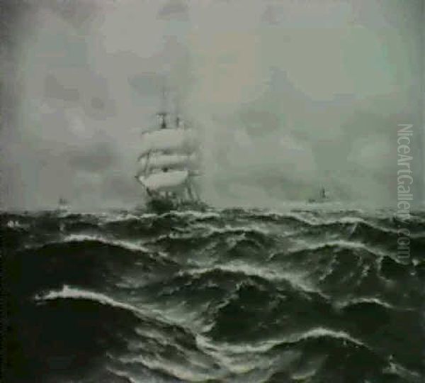 Segelschiff Und Dampfer Auf Hoher See - view 1