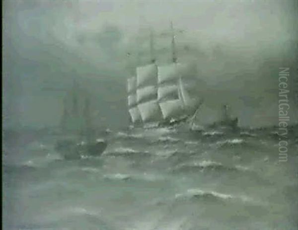 Dreimastbark Passiert Feuerschiff Elbe - view 1