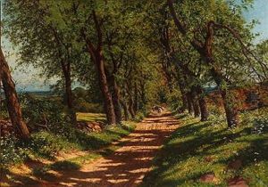 Summer Day With A Shepherd And Cows On A Country Road by Carl Milton Jensen