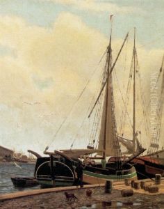Parti Fra Randers Havn Med Sejlskibet "marie" Ved Kajen by Carl Milton Jensen