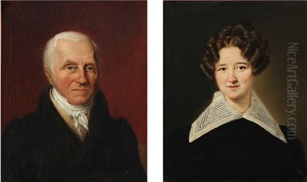 Two Portraits Of Augusta Collin, Nee Petzholdt (1801-1865) And Her Father J. J. Petzholdt (1766-1836) - (c. A. Jensen And Danish Painter, 19th Century) - view 1