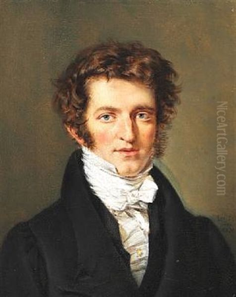 A Pair Of Portraits. Counsellor Wilhelm Burchardt Dahl (1794-1860) And His Wife Andrea Dahl, Nee Bondrup (1796-1849). He In A Black Coat And White Stock. She In A Red Dress, Golden Earrings And Necklace, Curly Hair (pair) - view 1