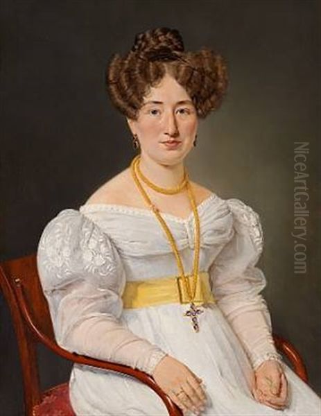 Portrait Of Christiane Gram In An Evening Dress With A Yellow Taffeta Belt - view 1