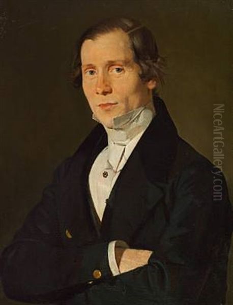 Portrait Of A Gentleman In A Dark Green Coat With A Black Velvet Collar And Yellow Buttons - view 1