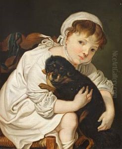En Liden Pige Legende Med En Hund (after C.a. Lorentzen Who Copied J.b. Greuze) by Christian Albrecht Jensen