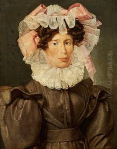 A Portrait Of Anne Cathrine Mariager, Nee Schultz, With A Big White Tulle Bonnet On Her Head