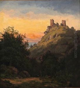 Evening Atmosphere With Ruins On A Hilltop by Edvard Michael Jensen