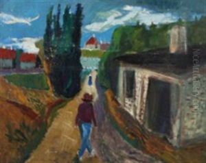 Village With A Walking Man