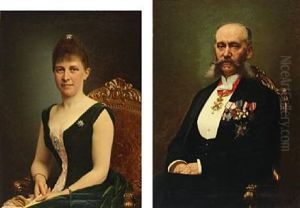 A Pair Of Portraits Of Augustin Cyrille Vilhelm Victor Gamel And Wife Emma Johanne Emilie Gamel (pair) by Hans Christian Jensen