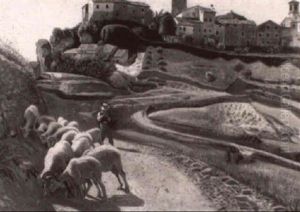 Hirte Mit Schafherde, Im Hintergrund Stadtchen Hirte Mit Schafherde, Im Hintergrund Stadtchen
