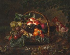 Still Life With Peaches, Figs And Grapes In A Basket by Johan Laurentz Jensen