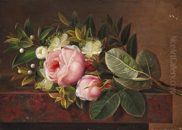 Bouquet Of Roses On A Stone Sill - view 1