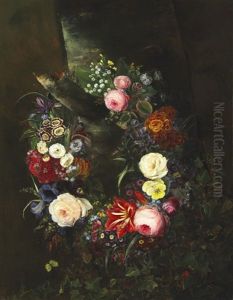 Wreath Of Flowers Hanging On A Branch