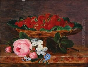 Still Life With Strawberries In A Bowl And Pink Roses On A Stone Sill Still Life With Strawberries In A Bowl And Pink Roses On A Stone Sill