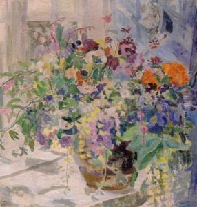 Broget Buket I En Vindueskarm by Olga Wilhelmine Jensen