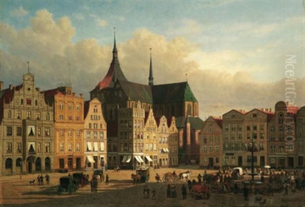 Der Alte Marktplatz Von Rostock. Am Brunnen Markthandler - view 1