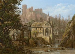 Berglandschaft Mit Kapelle Und Burgruine