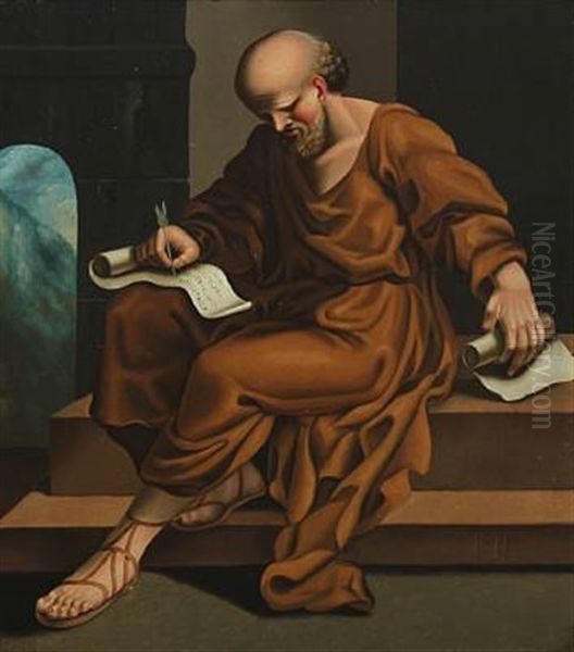 A Writing Philosopher On A Flight Of Stairs - view 1