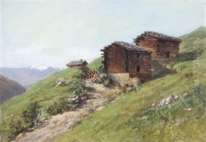 Gebirgspfad Mit Alphutten Im Wallis by Jules Jequier