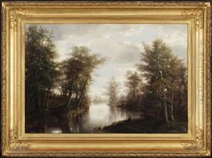 Enfant Au Bord D'une Riviere Dans Un Sous-bois by Jules Jequier