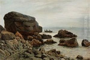 Rocky Coast, Presumably From Capri With Two Persons In A Rowboat