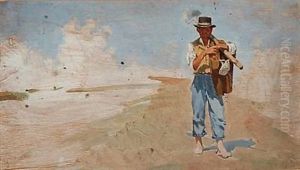 An Italian Farmer (study) (+ Cattle At A Fence, Verso) by Harald Jerichau