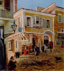 Sydlandsk Gadeparti Med Personer Foran Det Lokale Hotel D'angleterre by Harald Jerichau
