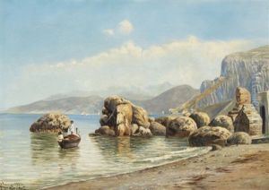 Scenery From The Gulf Of Naples With Boys Fishing by Holger Hvitfeldt Jerichau