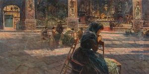 Church Interior With Praying Woman by Holger Hvitfeldt Jerichau