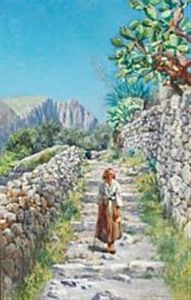 Summer Day In Capri With Peasant Woman On A Mountain Road