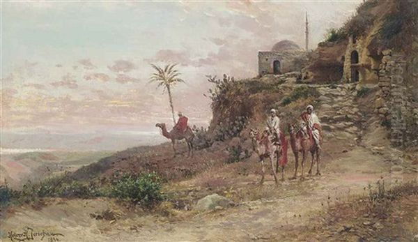 Arab Travellers On Camels At An Outlook - view 1