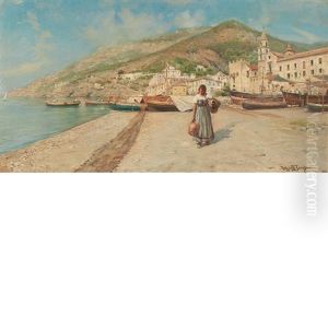 Water Carrier On The Beach At Capri by Holger Hvitfeldt Jerichau