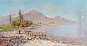 Scene From Villeneuve With A View Of Lac Leman And The Alps