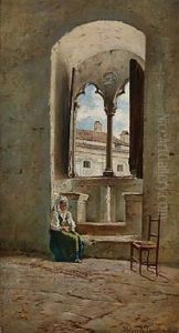 Interior Of An Italian Palazzo With A Girl Sitting By The Window by Holger Hvitfeldt Jerichau