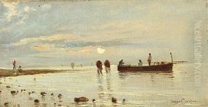 Coastal Scenery With Fishermen On The Beach by Holger Hvitfeldt Jerichau
