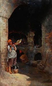 Interior Of Mediterranean Kitchen With A Girl by Holger Hvitfeldt Jerichau